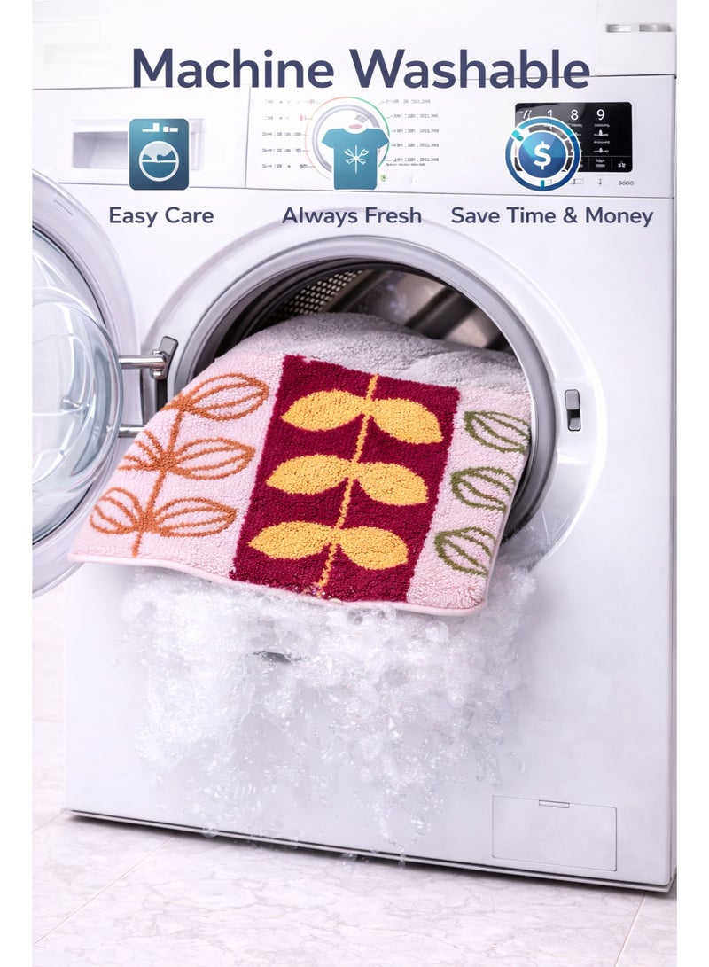 EBREEZZ Modern Floral Pattern Bathroom Mat – Soft Absorbent Microfiber Rug with Non-Slip Backing - Image 2